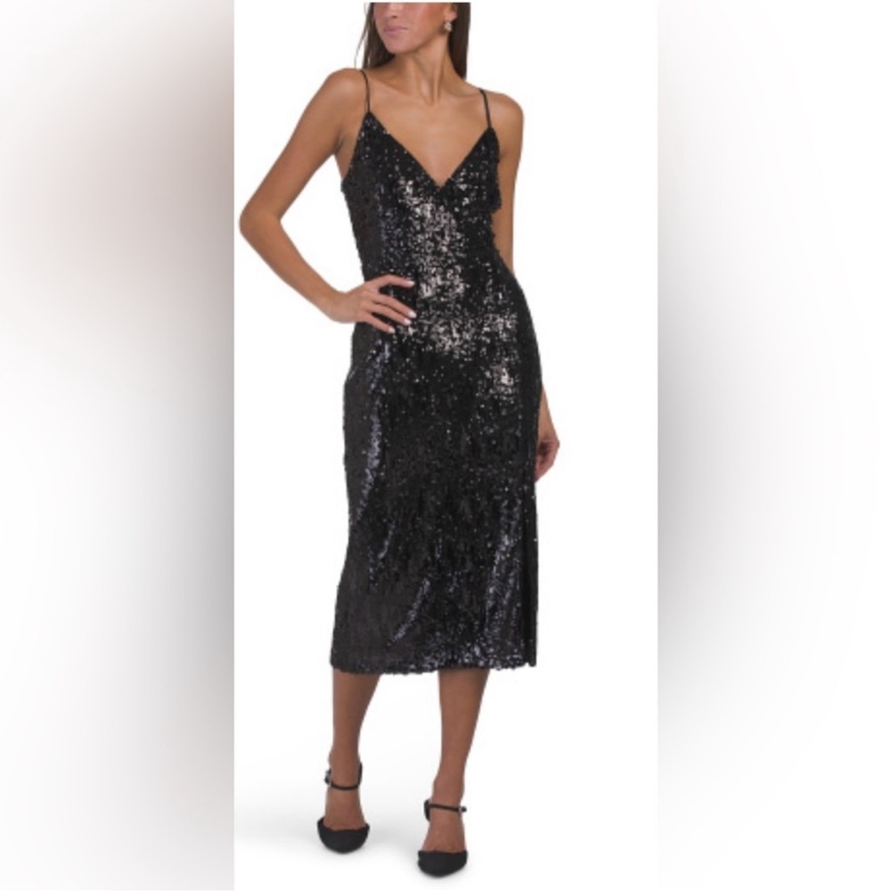 Ramy Brook Black Midi Sequin Dress